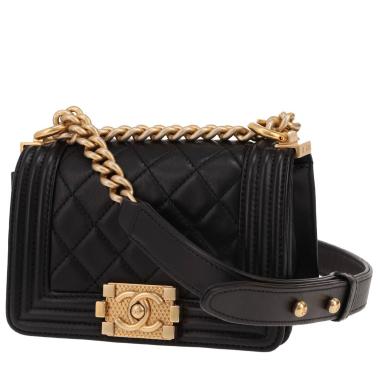 Borsa a tracolla Chanel Mini Boy in pelle trapuntata nera