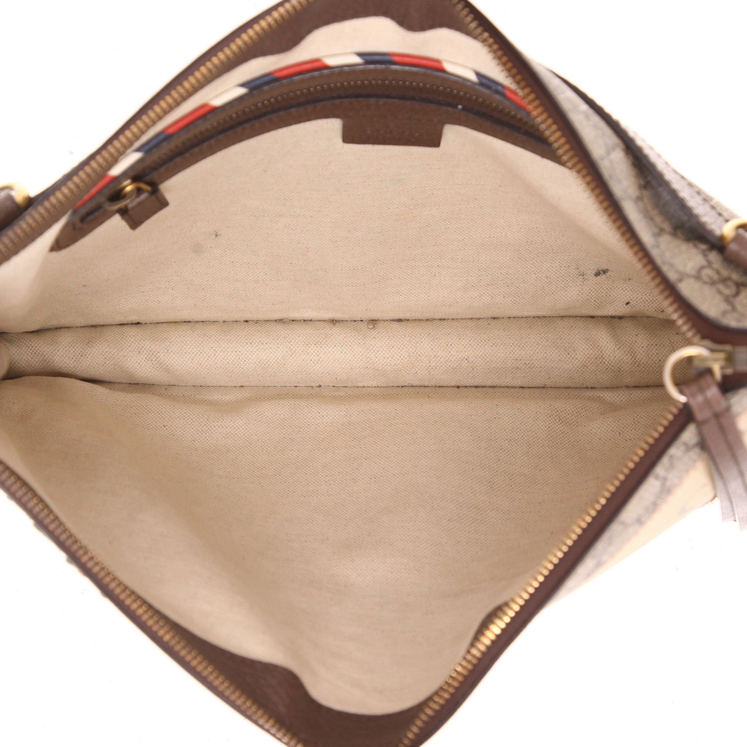 Sac bandoulière Gucci  Messenger en toile sûpreme GG beige et cuir marron - Detail D3
