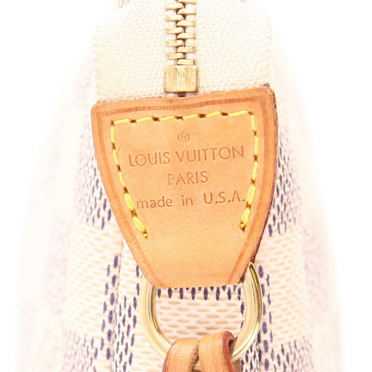 Sac à main Louis Vuitton  Pochette accessoires en toile damier azur et cuir naturel - Detail D2