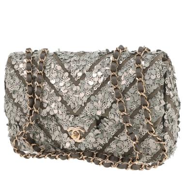 Chanel  Timeless handbag  in grey canvas  and paillette