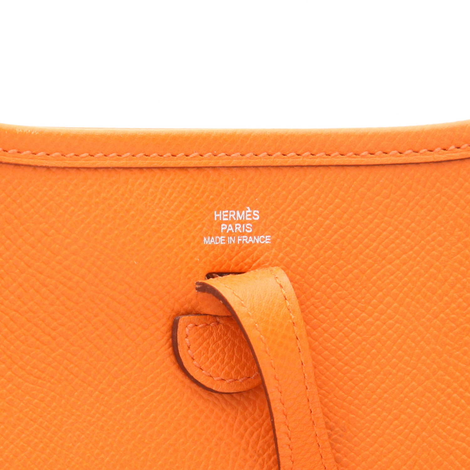 Bolso bandolera Hermès  Mini Evelyne en cuero epsom naranja - Detail D2