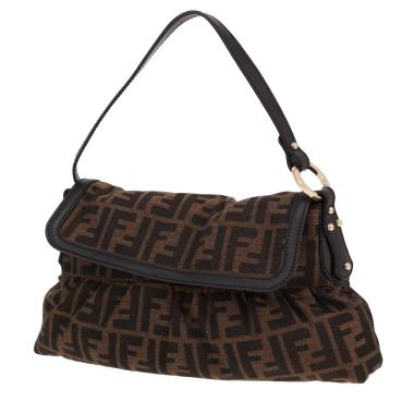Bolso de mano Fendi   en lona monogram marrón y cuero negro
