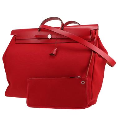 Hermès  Herbag travel bag  in red canvas  and red leather
