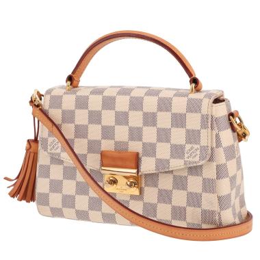 Borsa a tracolla Louis Vuitton  Croisette in tela a scacchi azzurro e pelle naturale