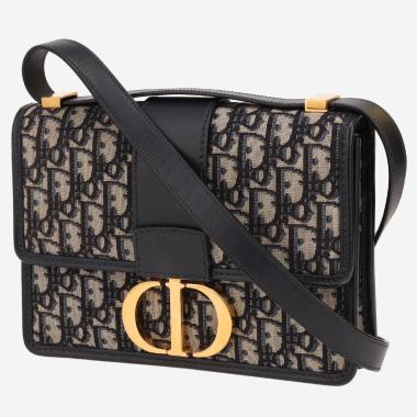 Bolso de mano Dior  30 Montaigne en lona Monogram Oblique azul marino y cuero azul marino