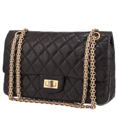 Chanel  2.55 medium model  shoulder bag  in black quilted leather