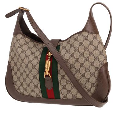 Bolso bandolera Balenciaga  x Gucci Jackie en lona monogram beige y cuero marrón