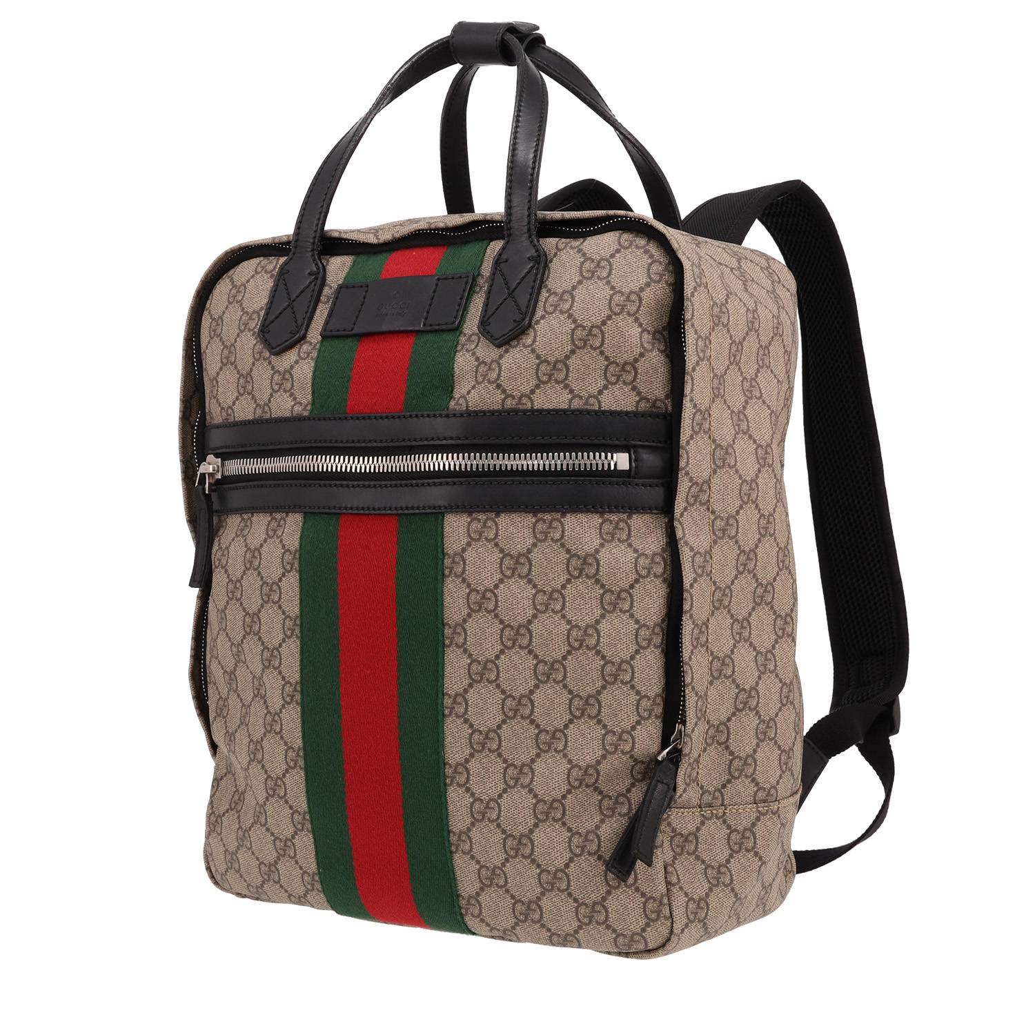Sac à dos Gucci en toile sûpreme GG beige et cuir marron