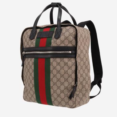 Sac à dos Gucci   en toile sûpreme GG beige et cuir marron