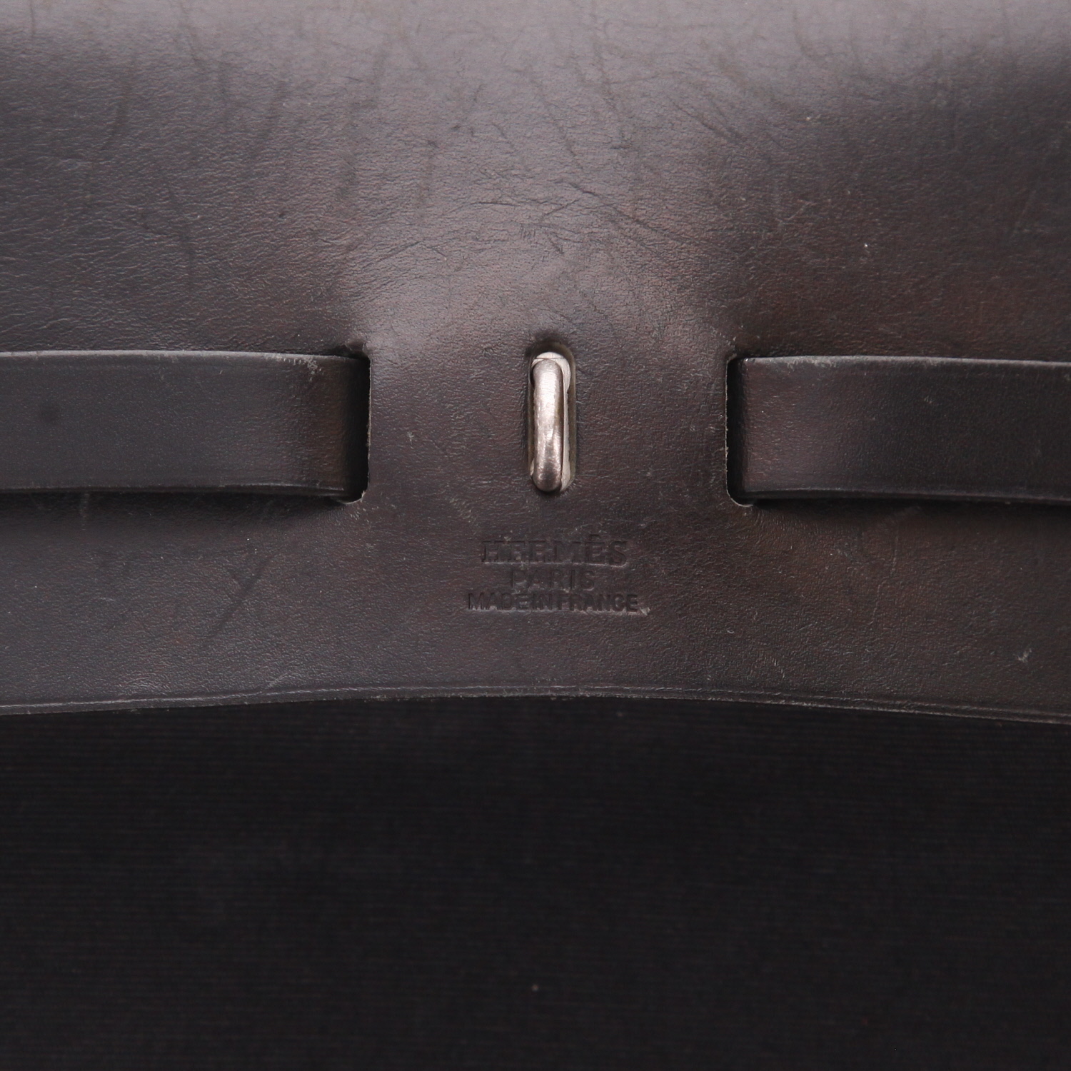 Sac porté épaule ou main Hermès  Herbag en toile noire et cuir noir - Detail D2