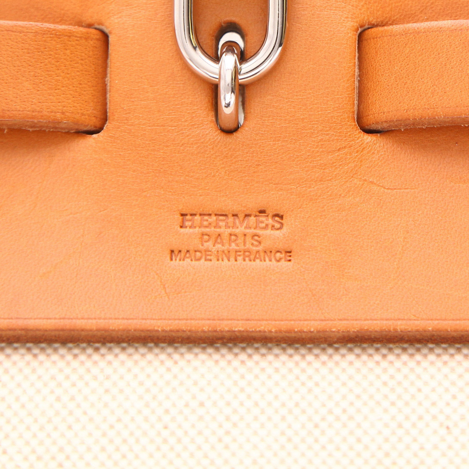 Borsa da viaggio Hermès  Herbag in tela beige e mucca Hunter - Detail D2