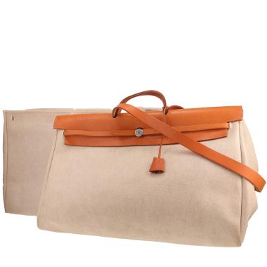 Borsa da viaggio Hermès  Herbag in tela beige e mucca Hunter
