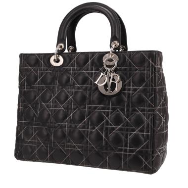 Bolso de mano Dior  Lady Dior modelo grande  en cuero negro