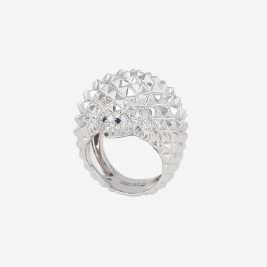 Bague Boucheron Hans le Hérisson grand modèle en or blanc, diamants et saphirs