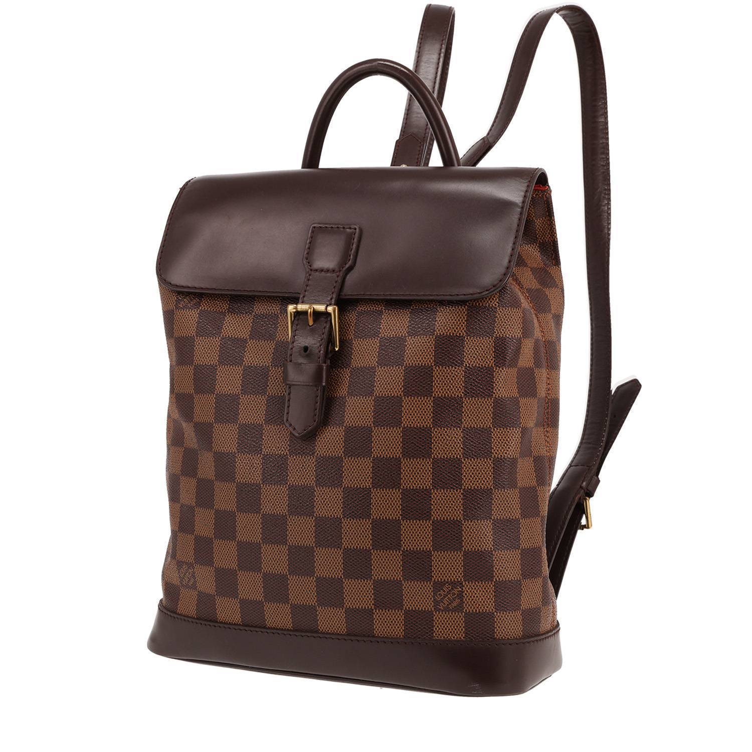 Sac à dos Louis Vuitton Soho en toile damier ébène et cuir marron