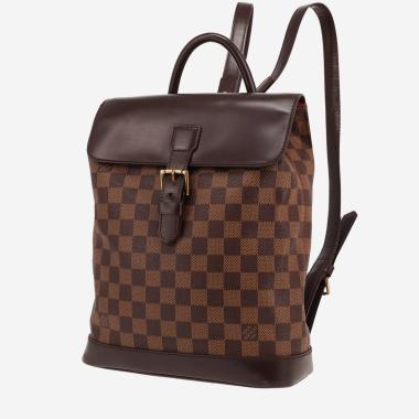 Sac à dos Louis Vuitton  Soho en toile damier ébène et cuir marron