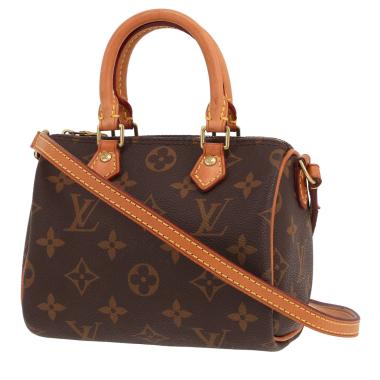 Bolso bandolera Louis Vuitton  Nano Speedy en lona Monogram marrón y cuero natural