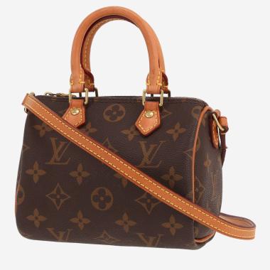 Sac bandoulière Louis Vuitton  Nano Speedy en toile monogram marron et cuir naturel