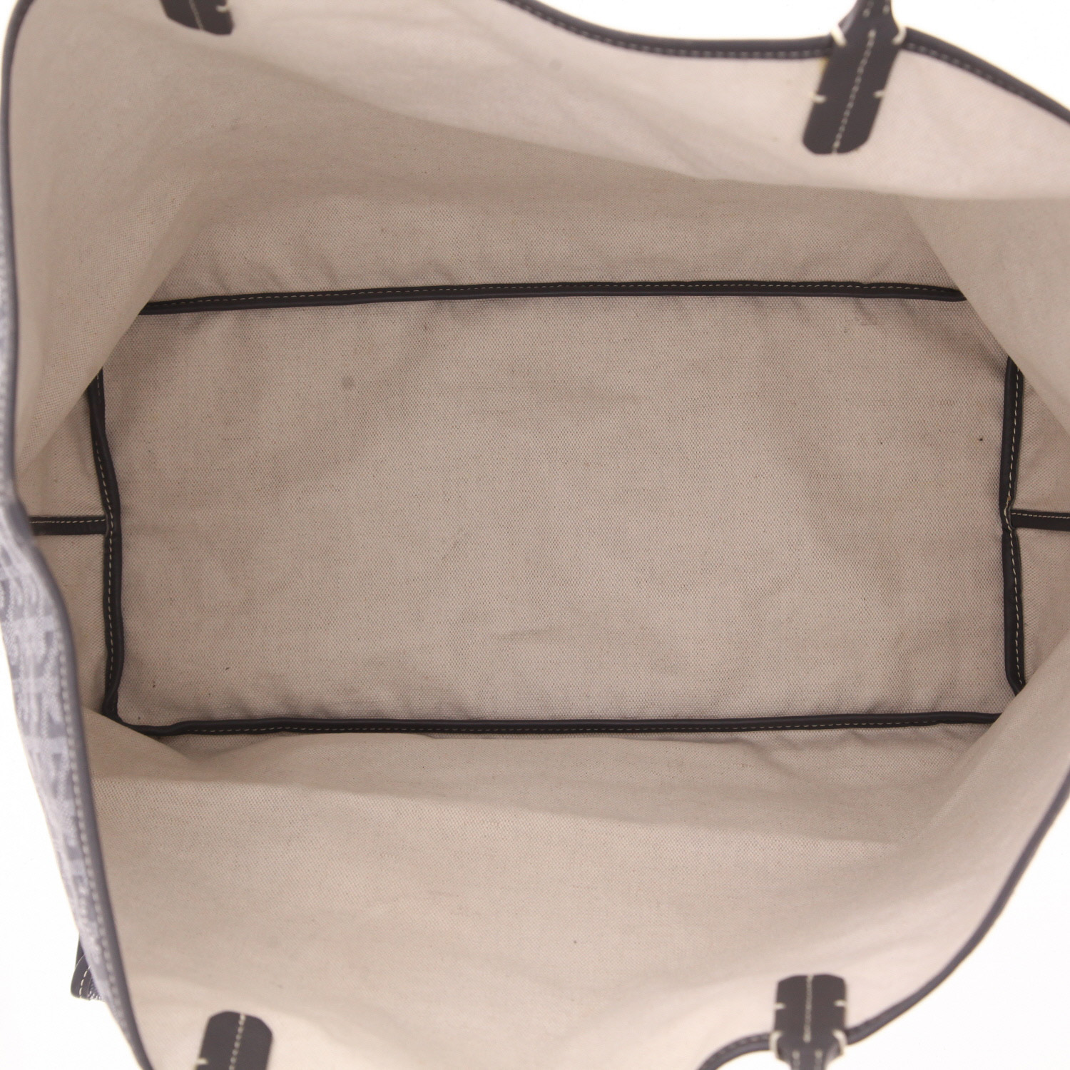 Sac cabas Goyard  Saint-Louis grand modèle  en toile Goyardine grise et cuir gris - Detail D3