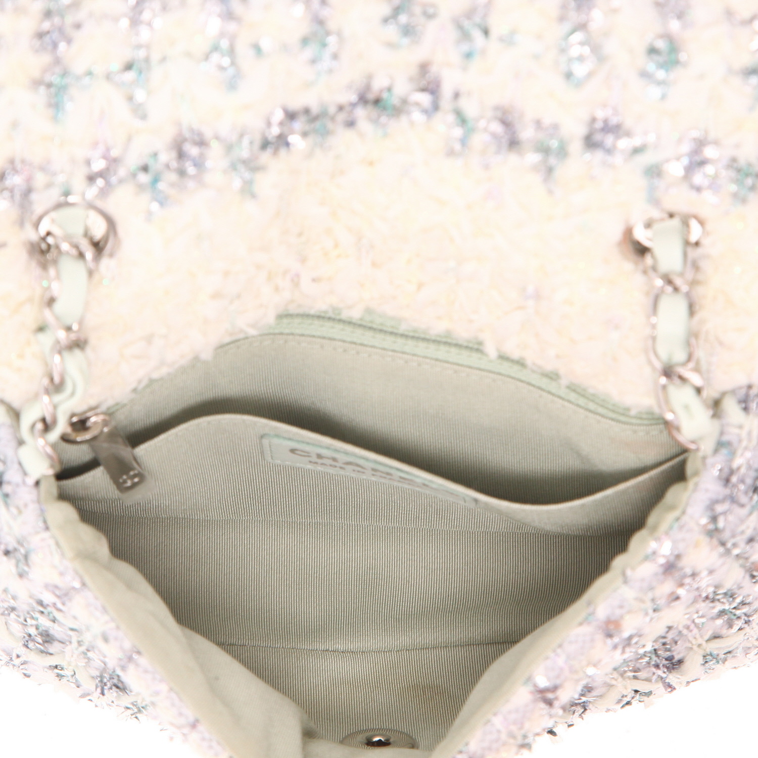Bolso bandolera Chanel «Timeless» de tweed blanco, violeta y plateado - Detail D3