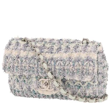 Bolso bandolera Chanel «Timeless» de tweed blanco, violeta y plateado