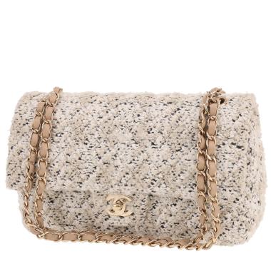 Sac à main Chanel  Timeless Classic en tweed beige et blanc