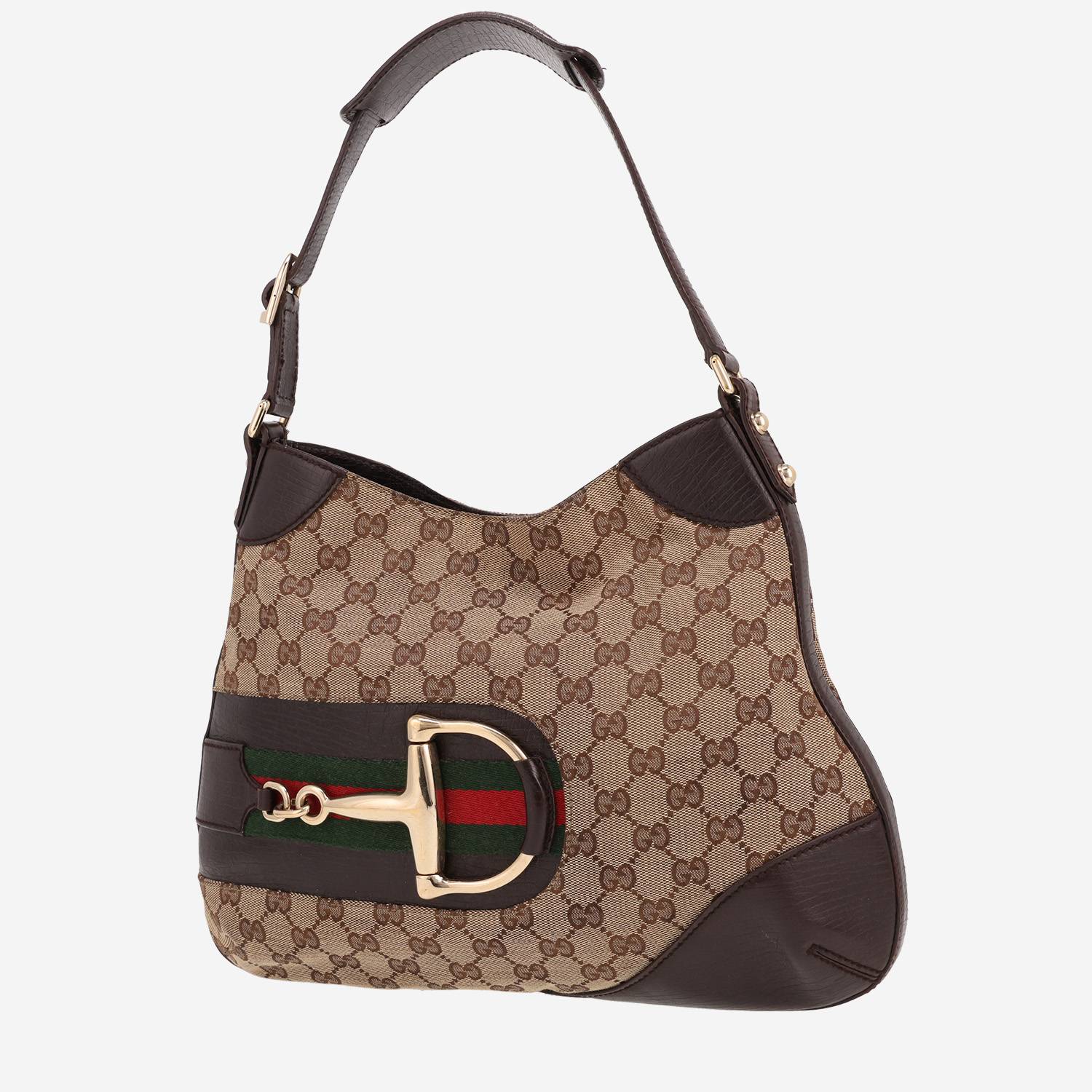 Borsa Gucci  Gucci Vintage in tela "sûpreme GG" beige e marrone e pelle marrone