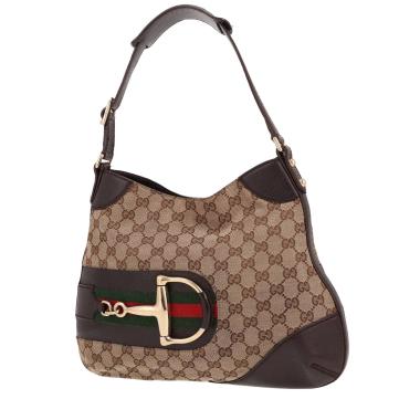 Gucci  Gucci Vintage handbag  in beige and brown "sûpreme GG" canvas  and brown leather
