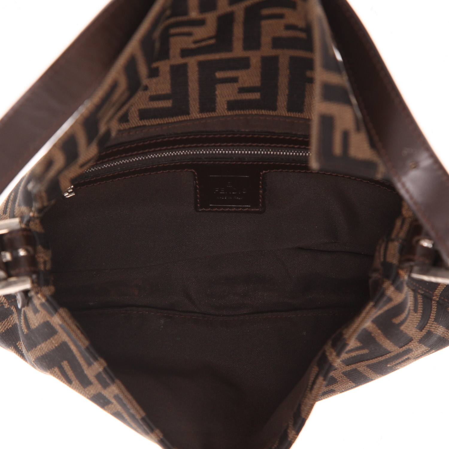 Borsa Fendi  Baguette in tela siglata marrone e pelle marrone - Detail D3