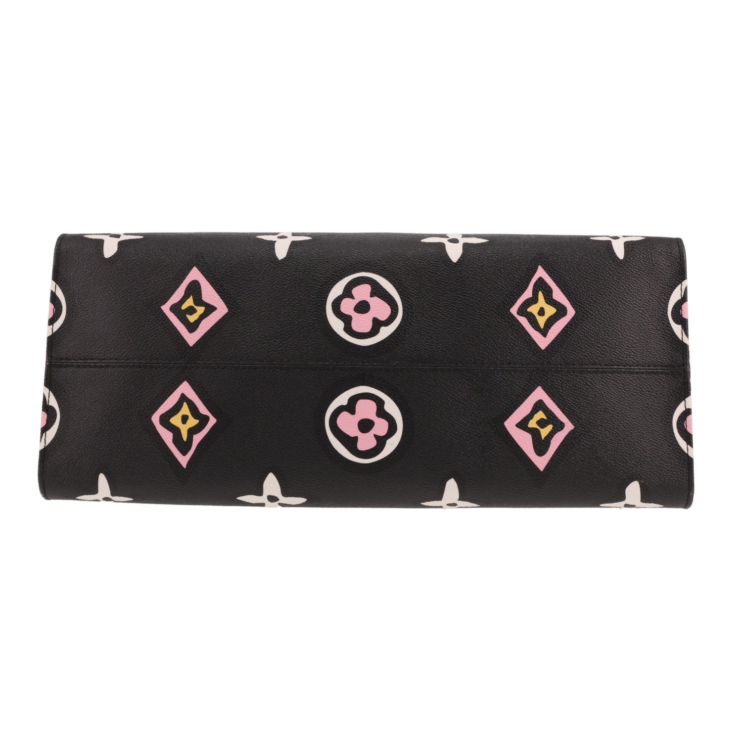 Louis Vuitton  Onthego shopping bag  in black, pink, white and beige monogram canvas  and black leather - Detail D1