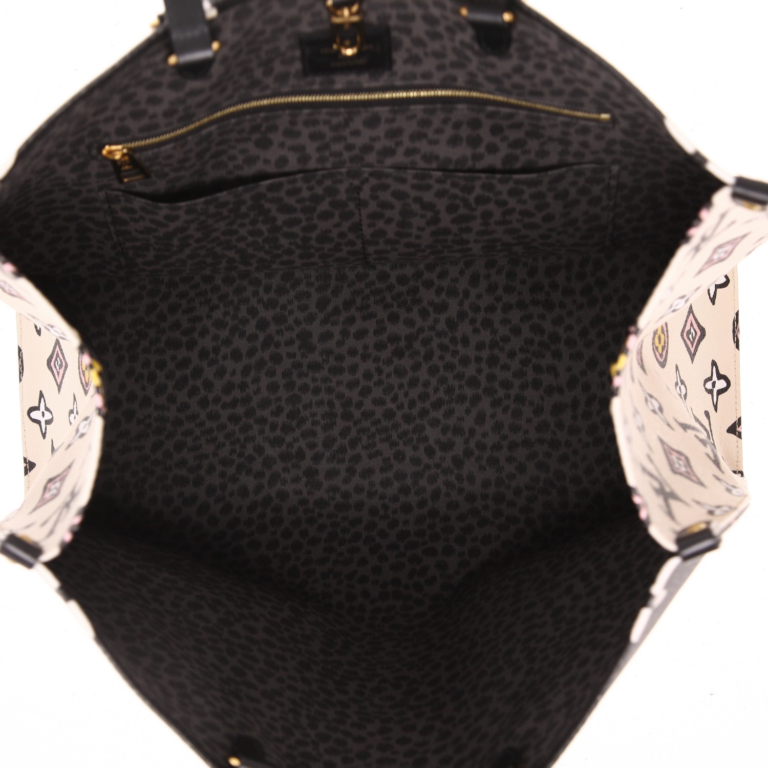 Shopping bag Louis Vuitton  Onthego in tela monogram nera, rosa bianca e beige e pelle nera - Detail D3