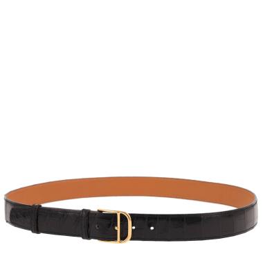 Hermès  Ceinture belt  in black crocodile  and gold leather