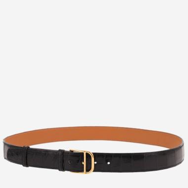 Ceinture Hermès  Ceinture en crocodile noir et cuir gold
