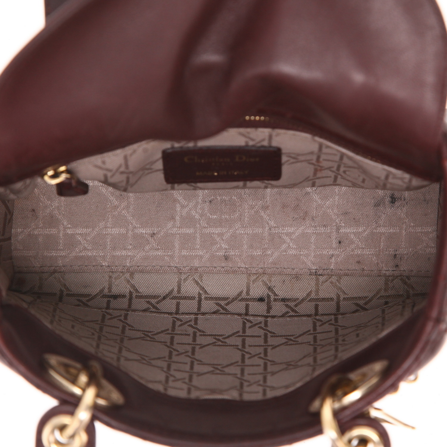 Dior  Lady Dior mini  handbag  in purple Raisin leather cannage - Detail D3