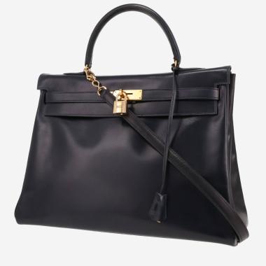 Sac à main Hermès  Kelly 35 cm en cuir box bleu-marine