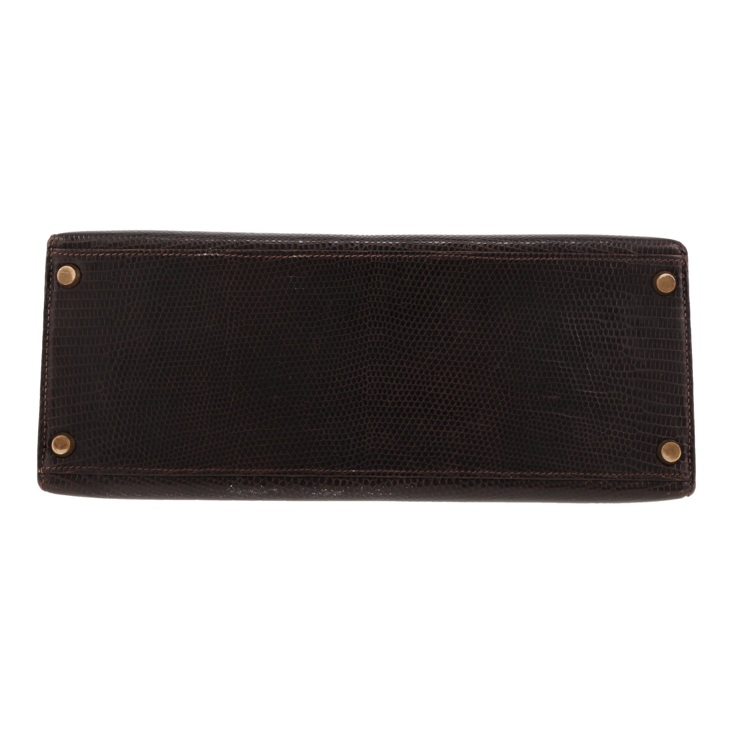 Bolso de mano Hermès  Kelly 28 cm en piel de lagarto marrón chocolate - Detail D1