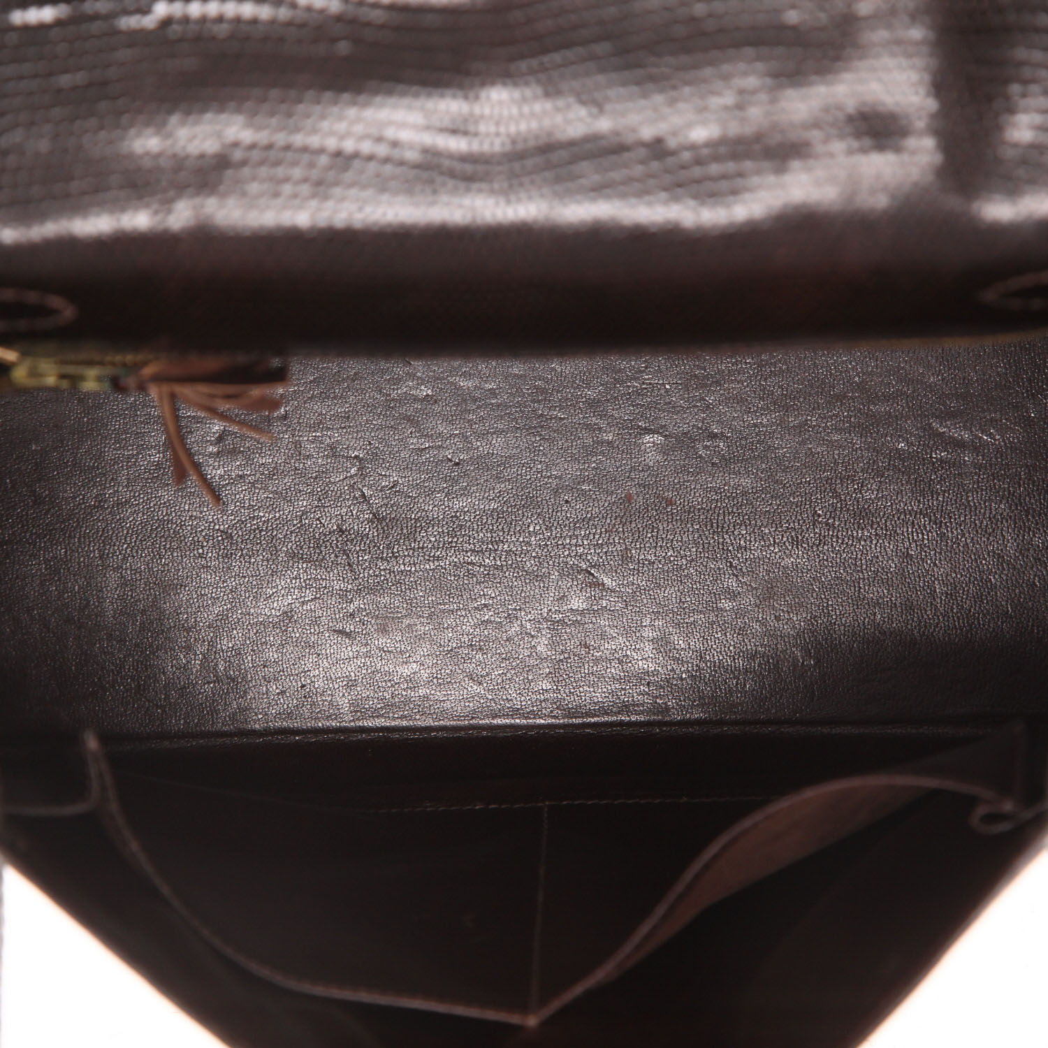 Borsa Hermès  Kelly 28 cm in lucertola marrone cioccolato - Detail D3