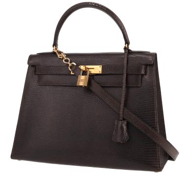 Bolso de mano Hermès  Kelly 28 cm en piel de lagarto marrón chocolate