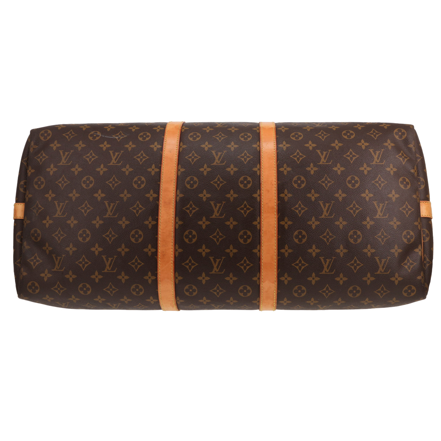 Sac de voyage Louis Vuitton  Keepall 60 en toile monogram marron et cuir naturel - Detail D1