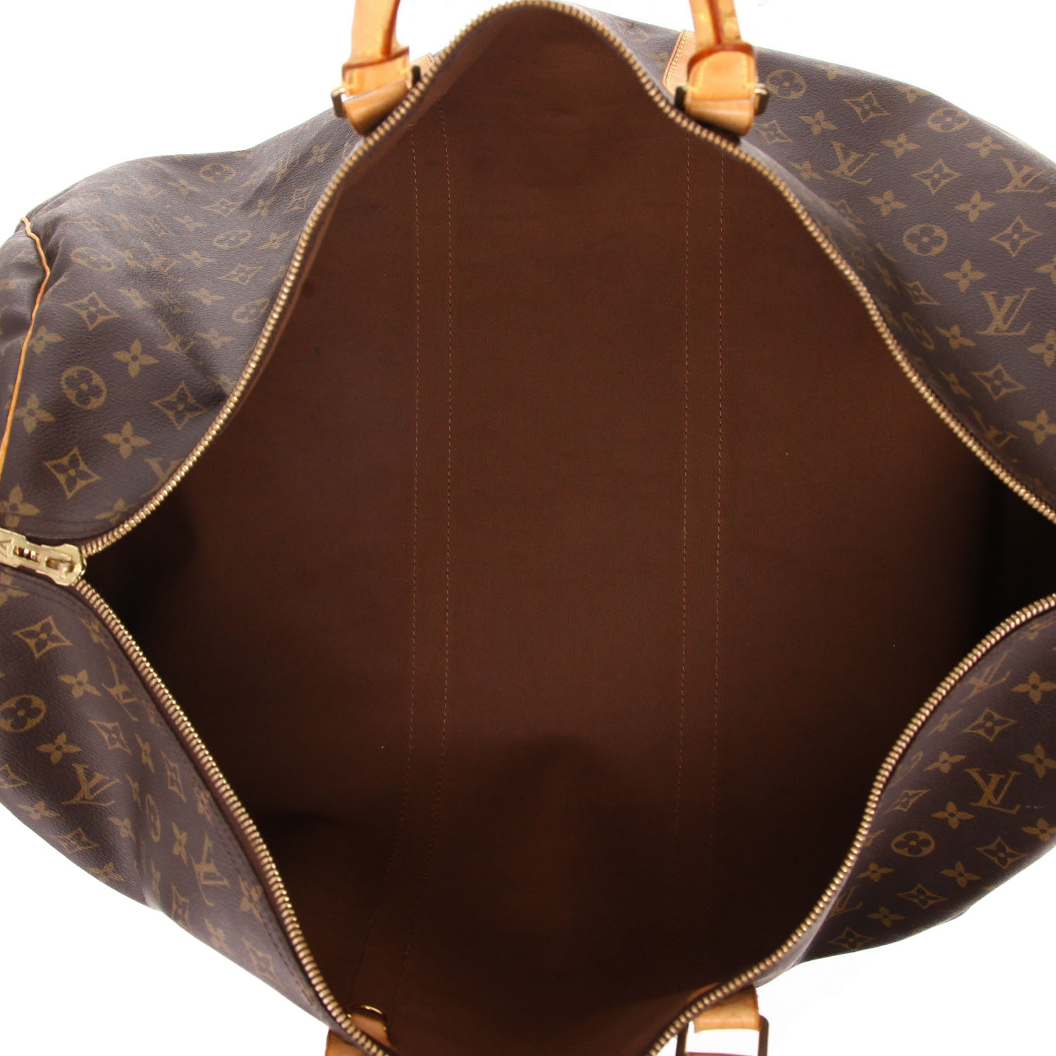 Sac de voyage Louis Vuitton  Keepall 60 en toile monogram marron et cuir naturel - Detail D3