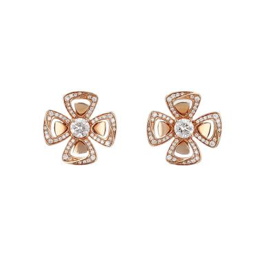 Half-articulated Bulgari Fiorever earrings in pink gold and diamonds