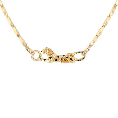 Collana Cartier Panthère in oro giallo, lacca nero, tsavorite, onice e diamanti