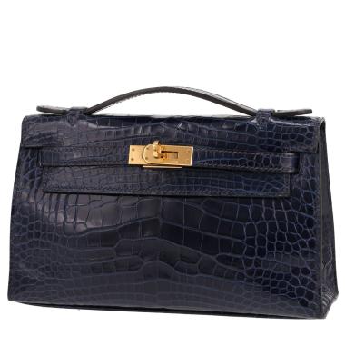 Pochette Hermès  Kelly - Clutch en alligator bleu