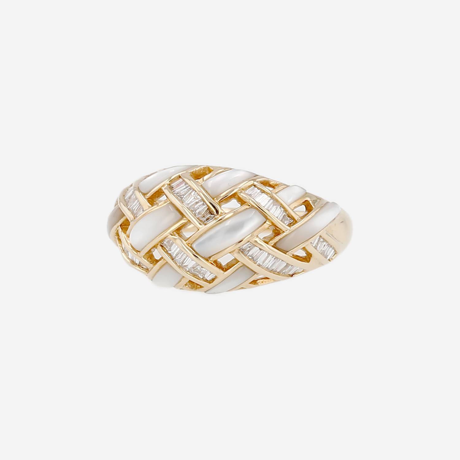 Bague années 1990 Vintage en or jaune, nacre et diamants