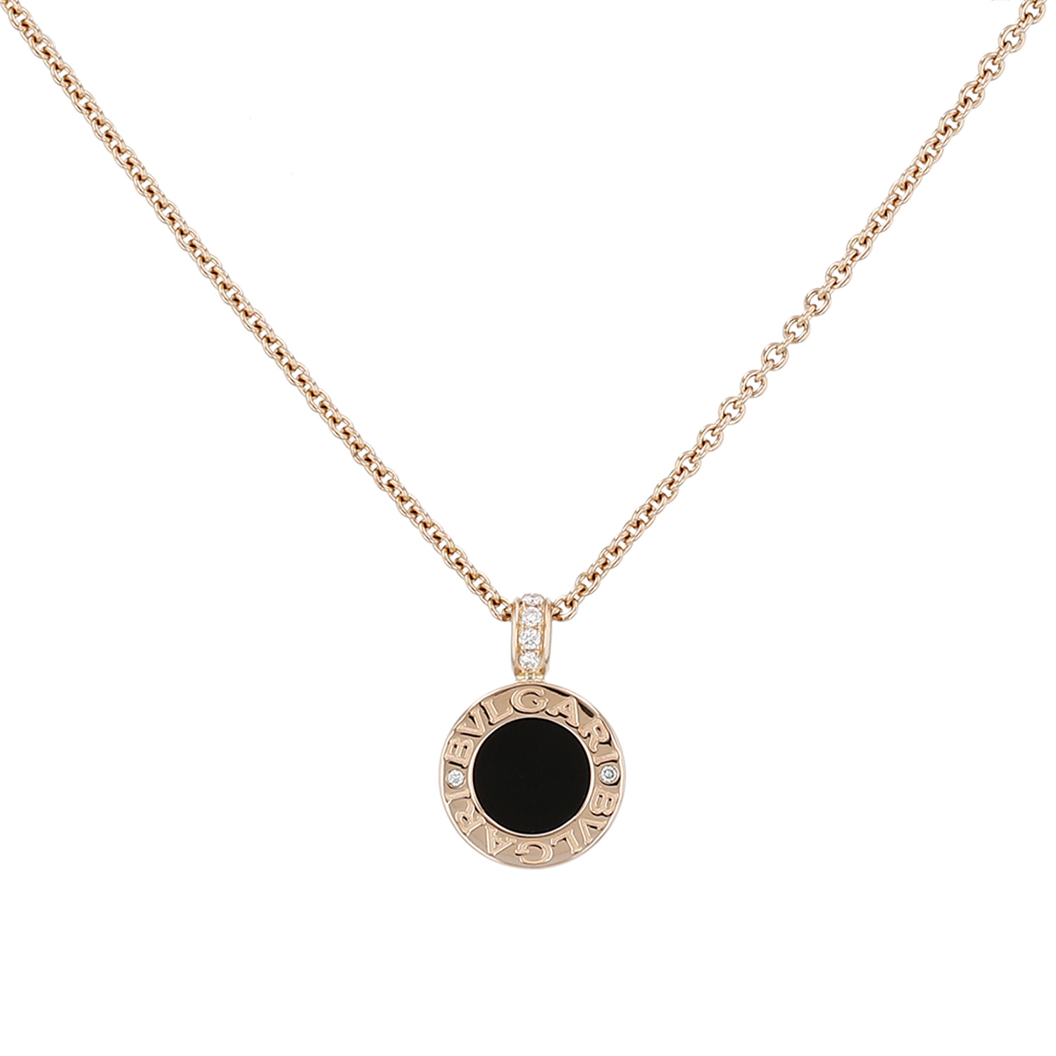 Collier Bulgari Bulgari Bulgari en or rose, nacre, onyx et diamants - Detail D3