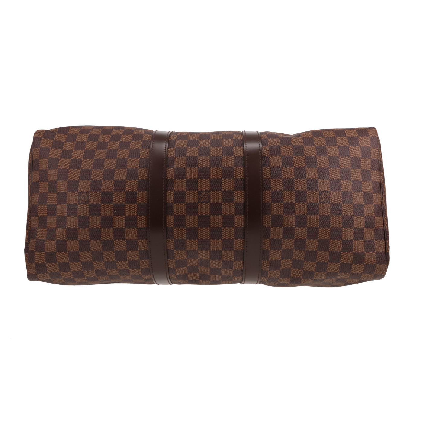Louis Vuitton  Keepall 50 travel bag  in ebene damier canvas  and brown leather - Detail D1