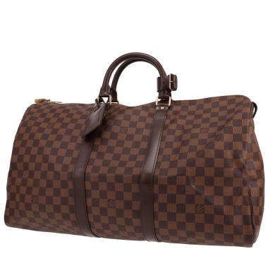 Bolsa de viaje Louis Vuitton  Keepall 50 en lona a cuadros ébano y cuero marrón