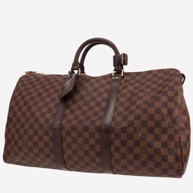 Sac de voyage Louis Vuitton  Keepall 50 en toile damier ébène et cuir marron