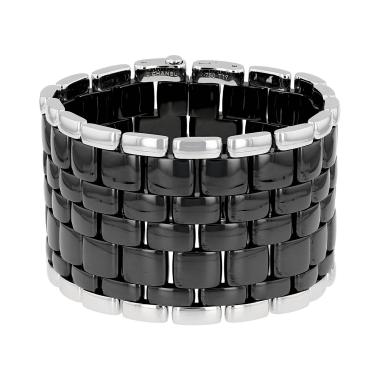 Bracelet manchette articulé Chanel Ultra en or blanc et céramique