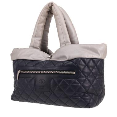 Chanel  Coco Cocoon shopping bag  in navy blue and silver quilted leather